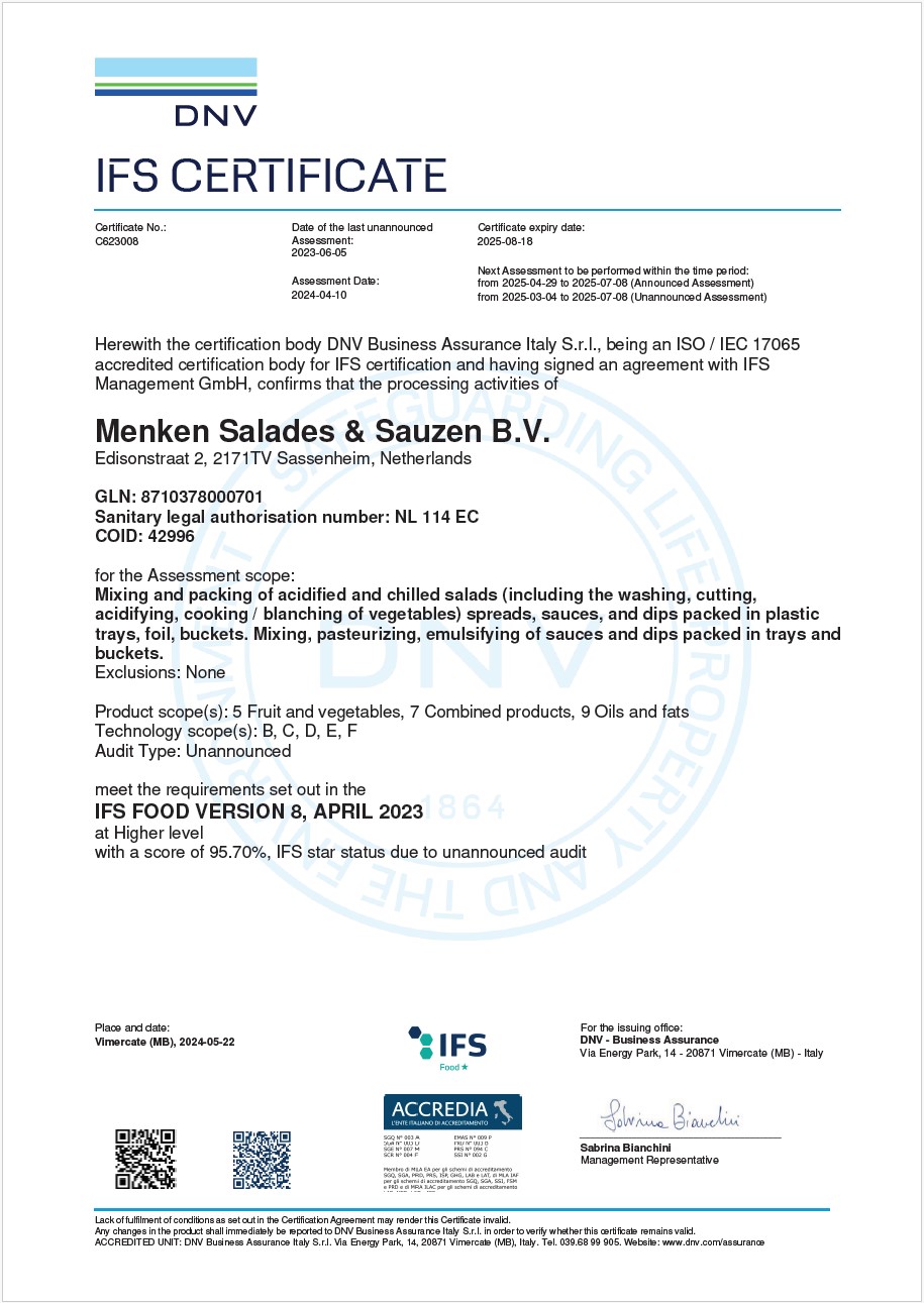 IFS certificaat Salades